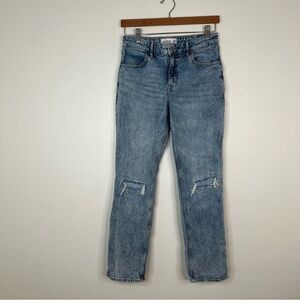 Abercrombie Kids High Rise Straight Jeans Distressed Knit Blue Denim Size 17/18